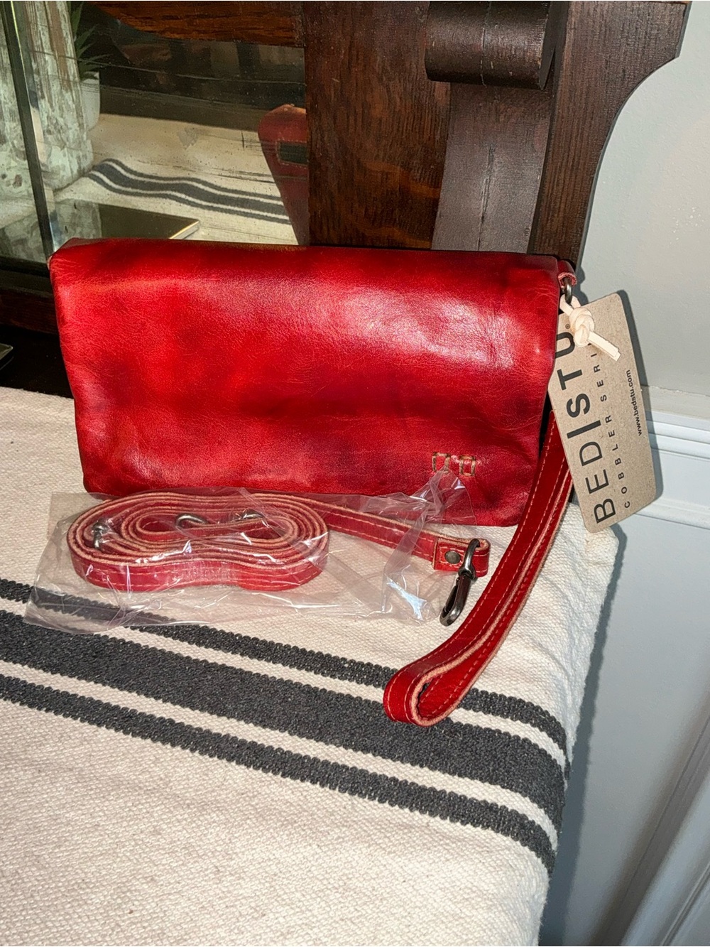 NWT Bed Stu Leather Cadence Wallet Wristlet Crossbody Bag Red Rustic MSRP $175